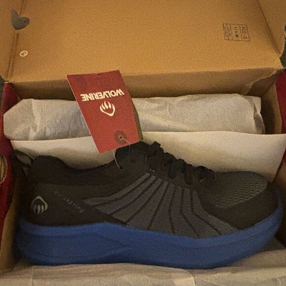 Wolverine 8 1/2 Extra Wide Black and Blue Athletic Shoes with Modern Design - Picture 2 of 10